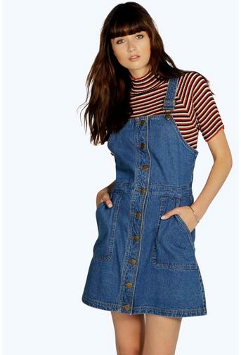 Teresa Buttoned Pocket Denim Pinafore Dress