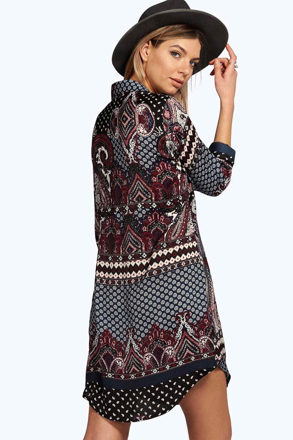 red print shirt dress