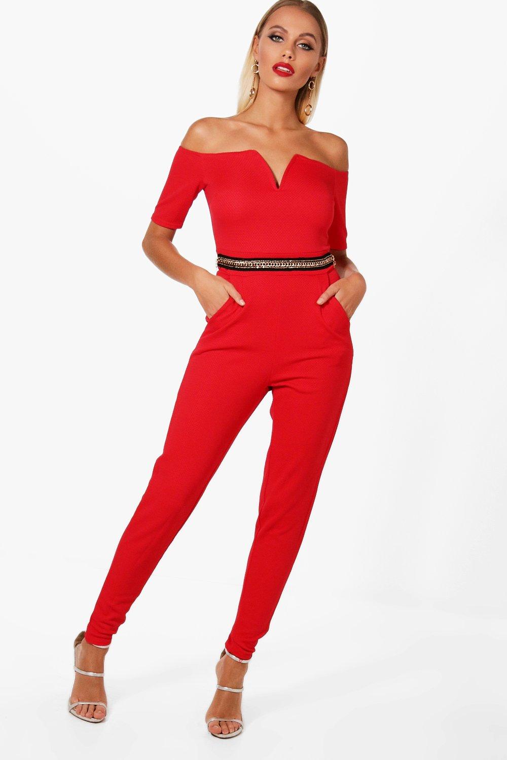 boohoo red jumpsuit
