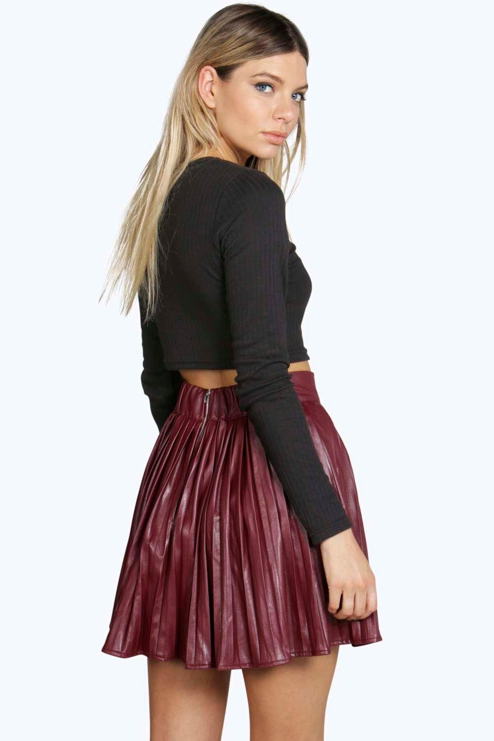 Boohoo Womens Amalia Pleated Leather Look Mini Skirt Ebay