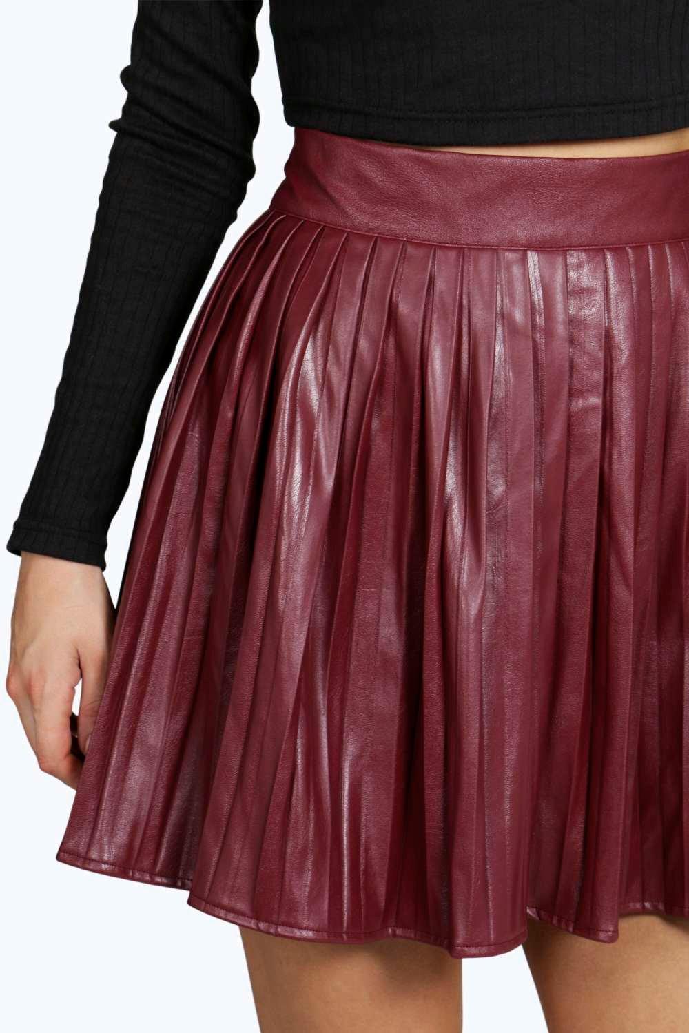 Boohoo Womens Amalia Pleated Leather Look Mini Skirt Ebay
