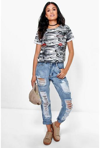 Briana Low Rise Heavy Distress Boyfriend Jeans