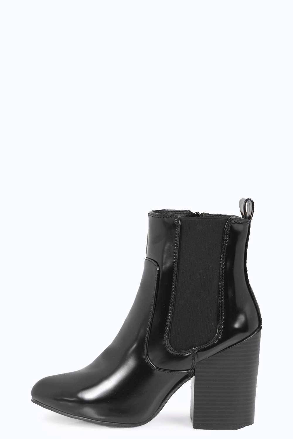 mia block heel booties