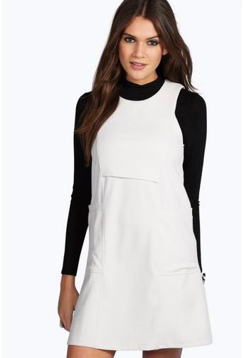 Sandra High Neck Cut Away Pocket Shift Dress