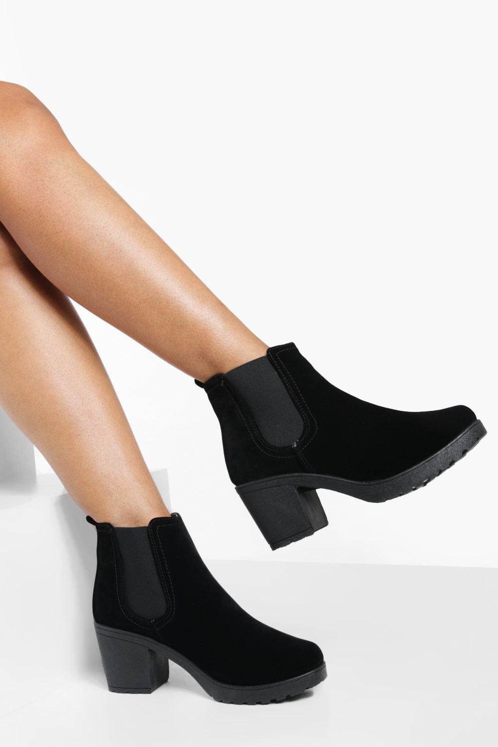 boohoo Womens Block Heel Suedette Chelsea Boots - Black - 3, Black