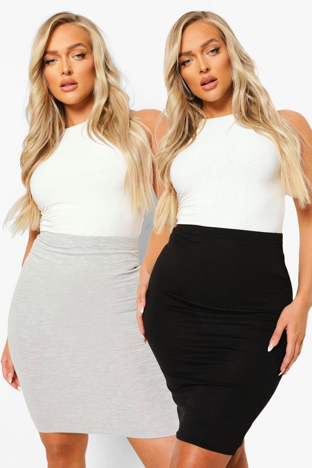 boohoo Womens 2 Pack Mixed Basic Midi Skirts - Black - 10, Black
