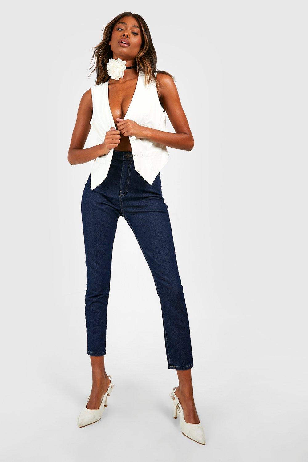 Image of Jeans Basics a vita alta Skinny Fit stile Disco, Azzurro