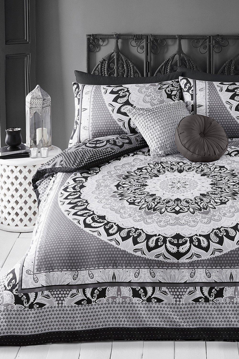 boohoo Womens Paisley Mandala Single Duvet Set - Black - One Size, Black