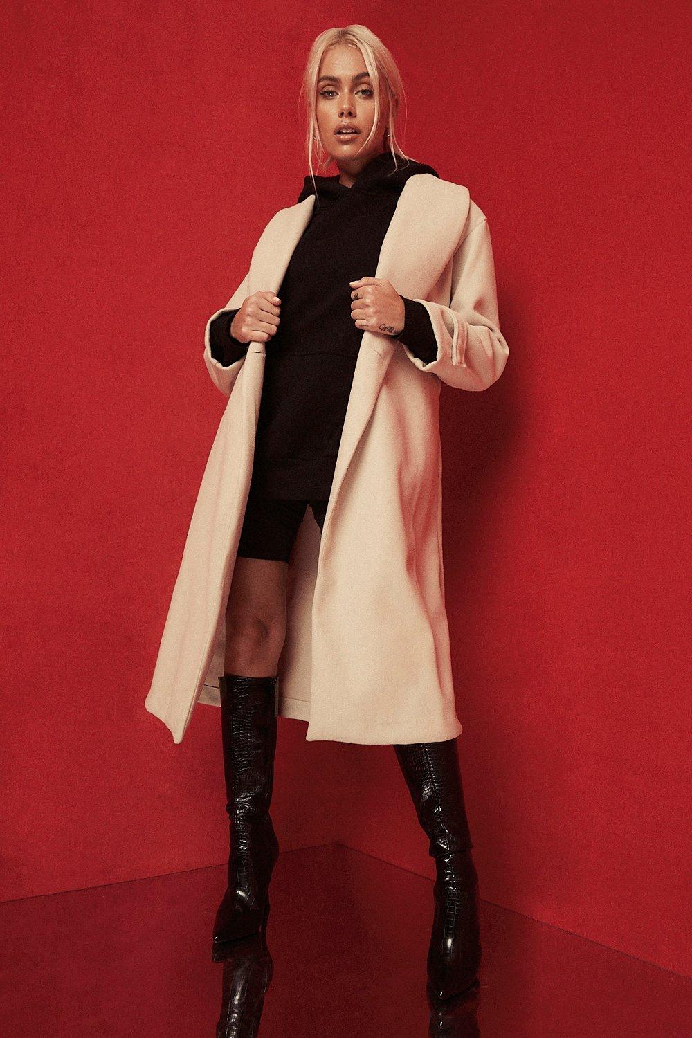 Womens Megan Fox Belted Wool Look Robe Coat - White - 10