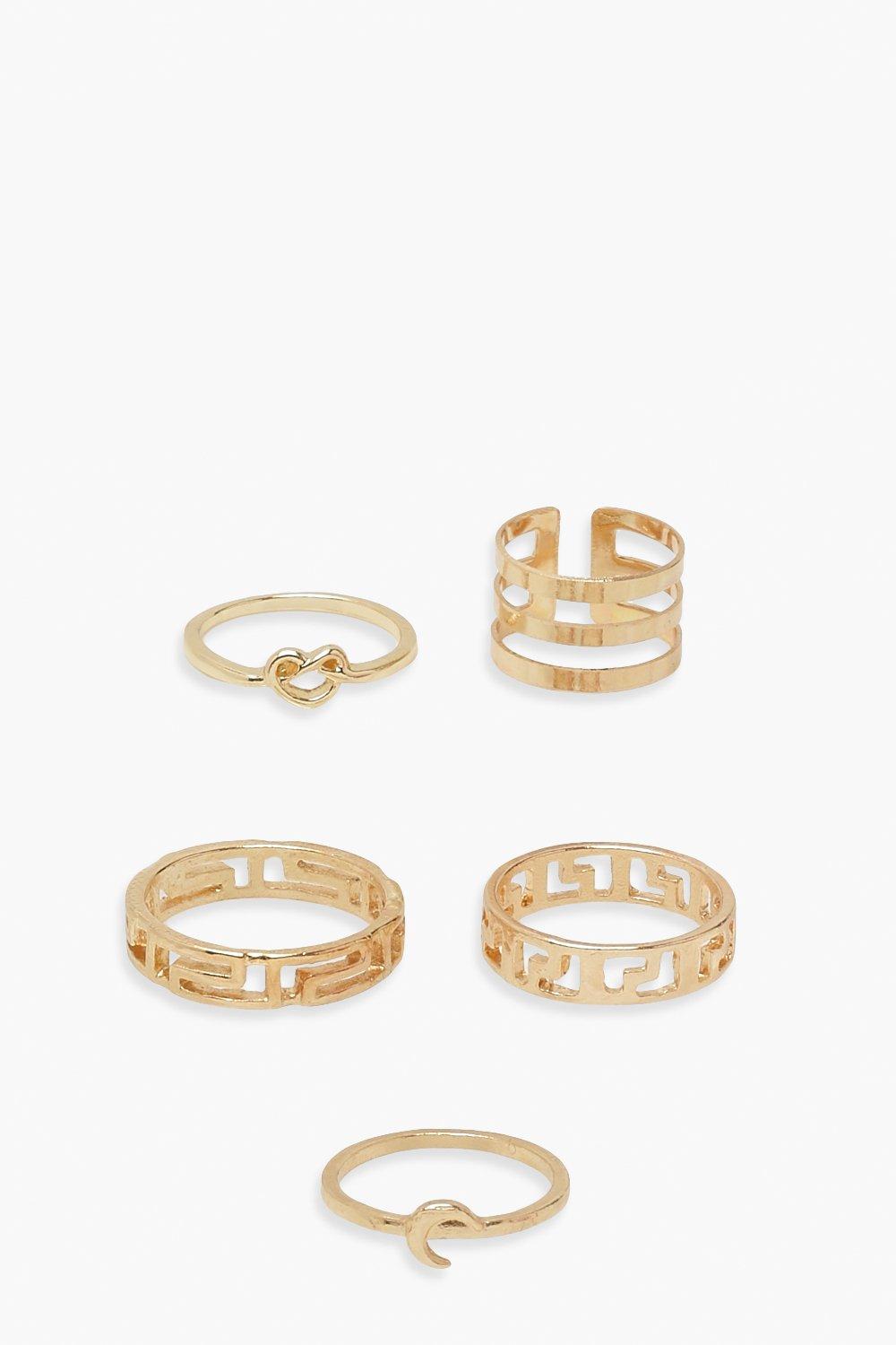 Image of Set di 5 anelli a forma di collana con caratteri romani, Metallics