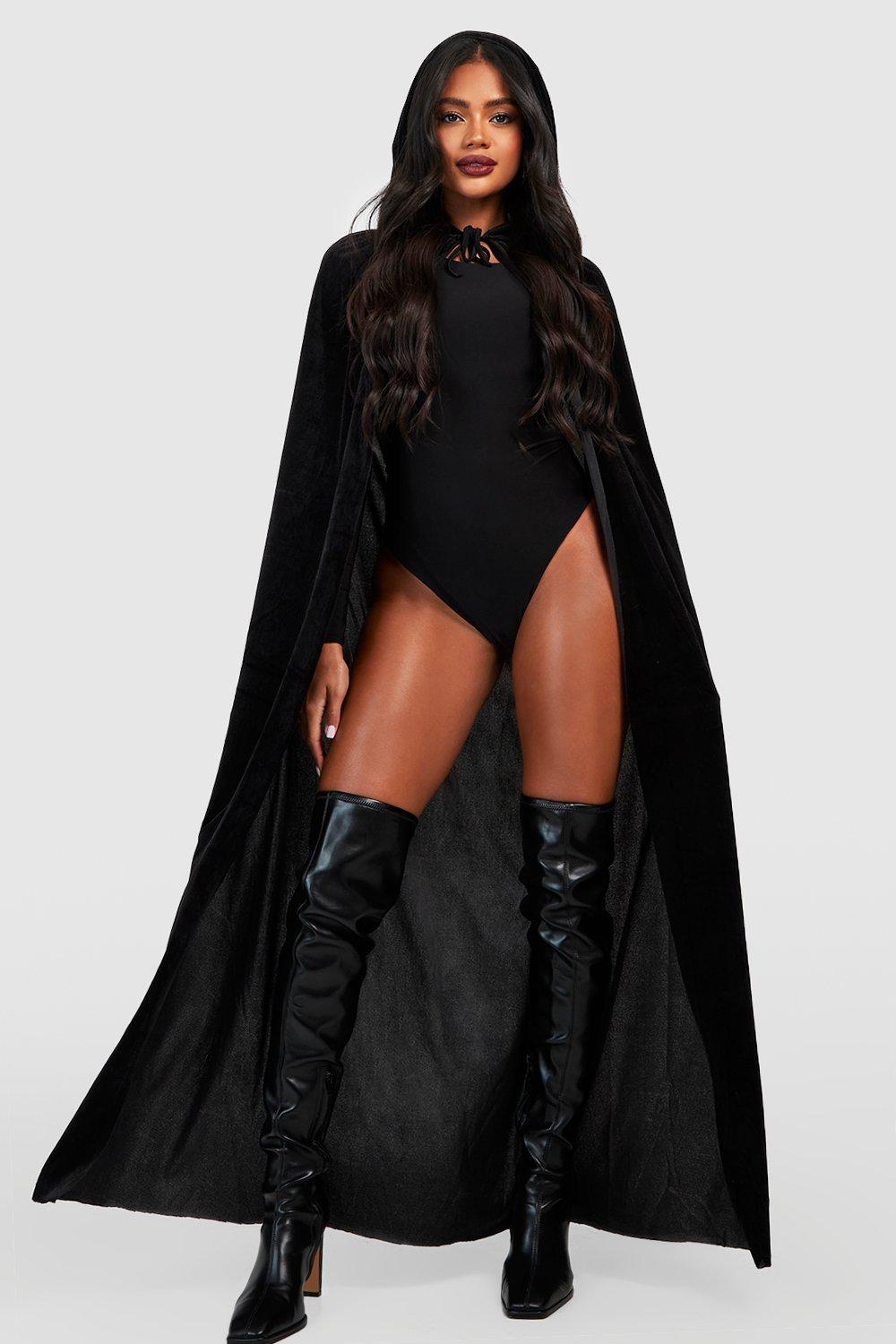 Image of Womens Halloween Velvet Hooded Fancy Dress - Black - One Size, Black