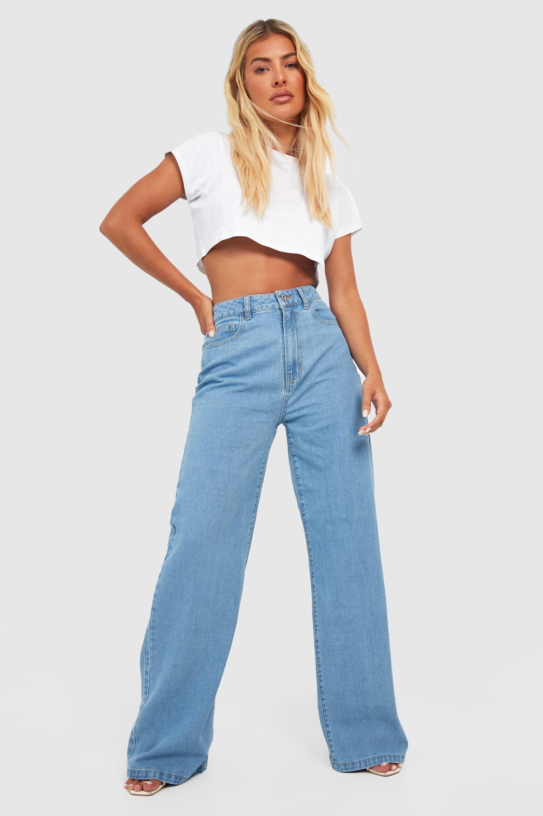 Boohoo Spijkerbroek Met Wijde Pijpen En Hoge Taille, Light Wash
