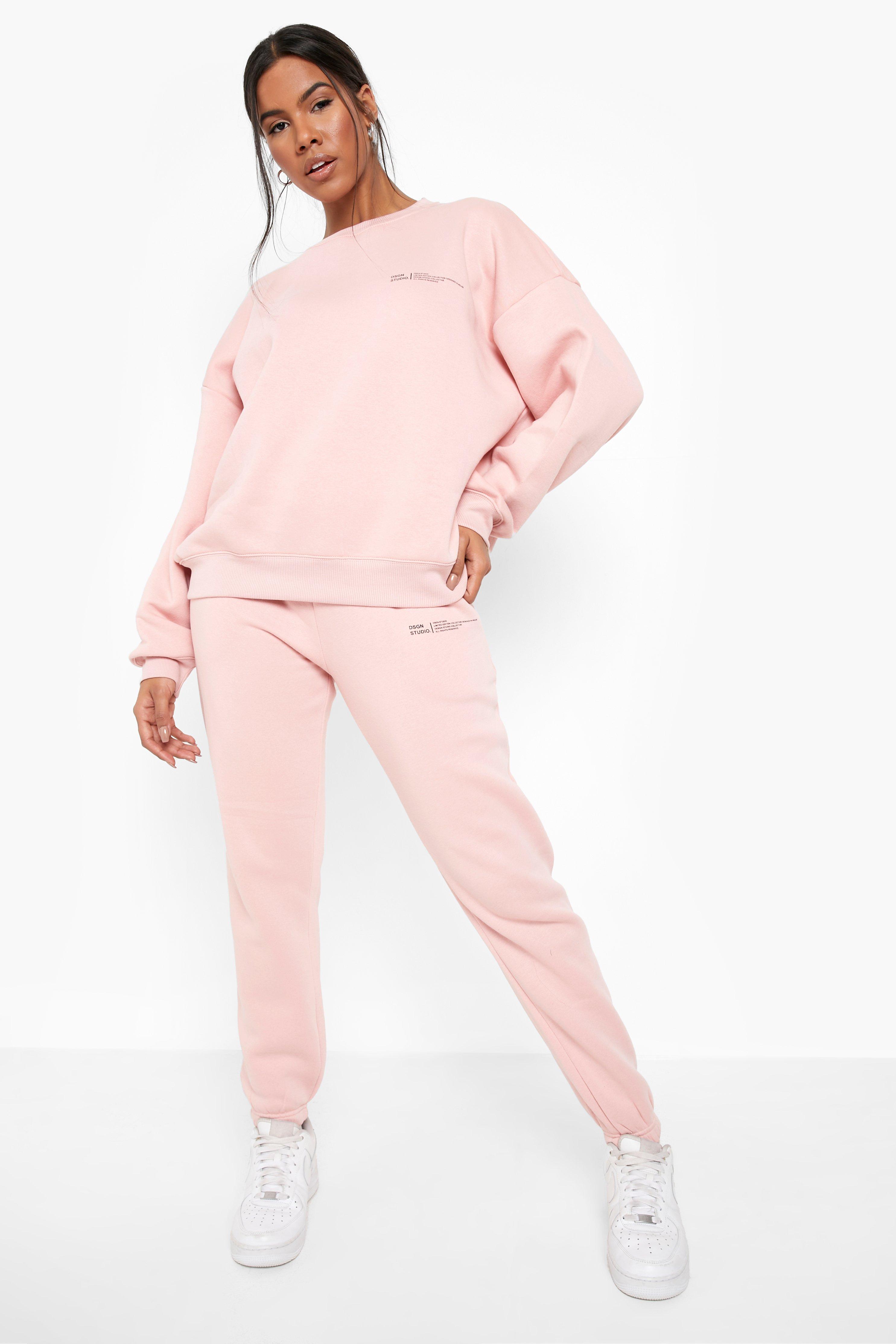 Dsgn Text Printed Sweater Tracksuit, Pink