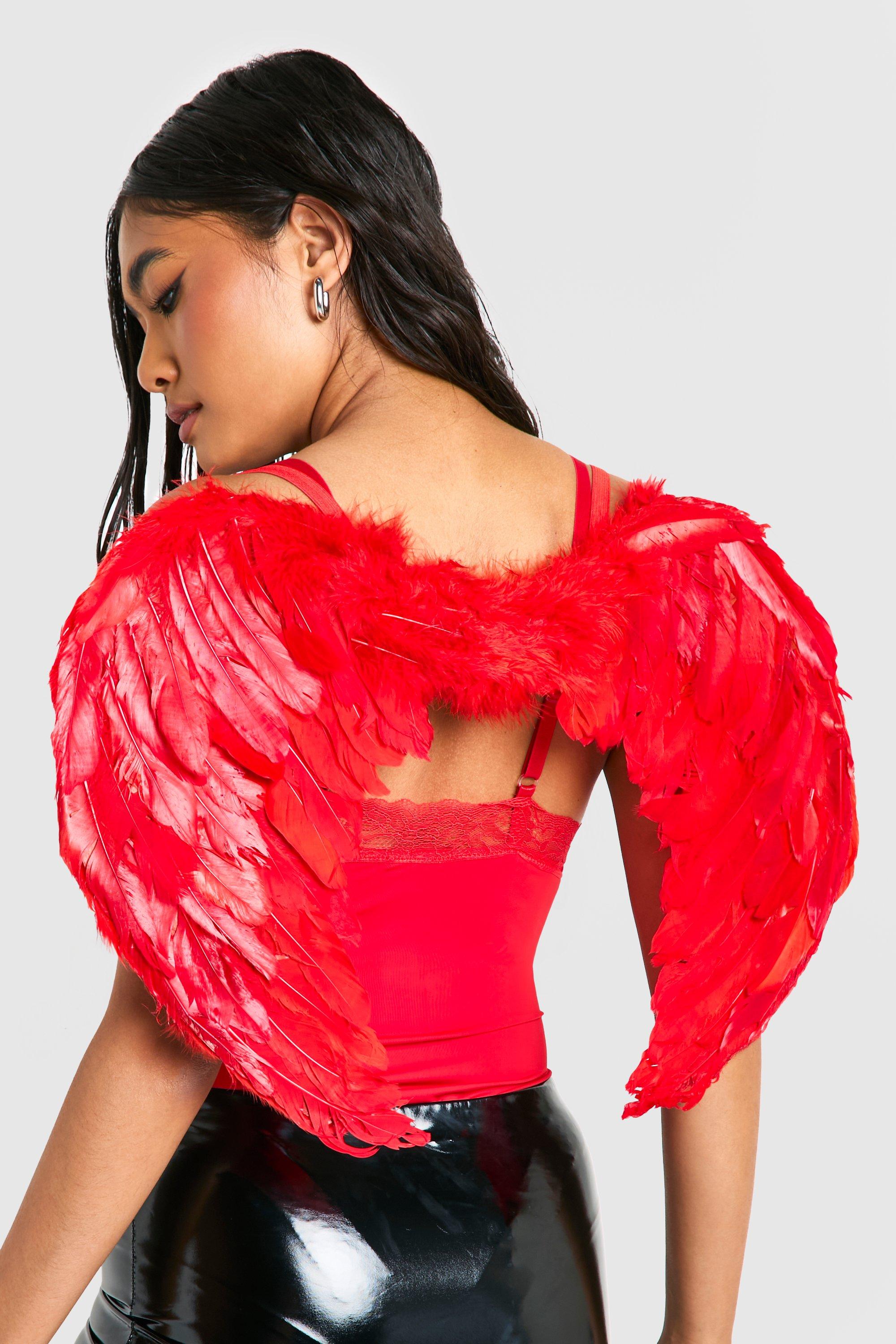 Image of Womens Halloween Oversized Feather Wings - Red - One Size, Red