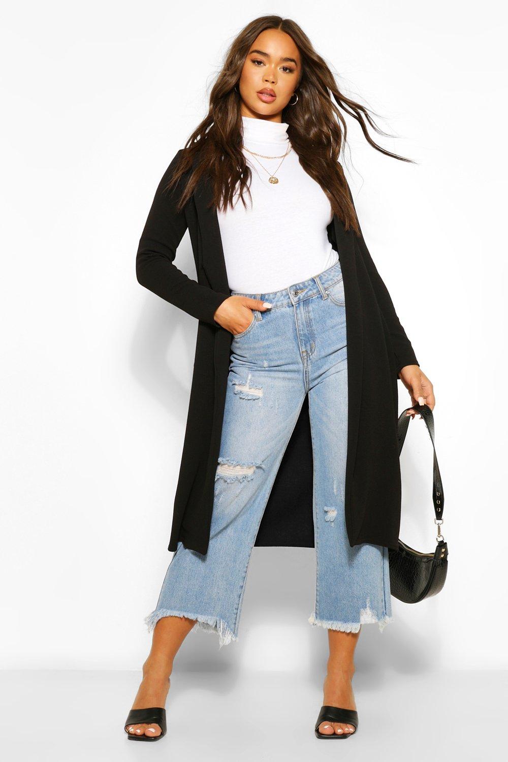 boohoo Womens Crepe Hook And Eye Detail Duster - Black - 10, Black