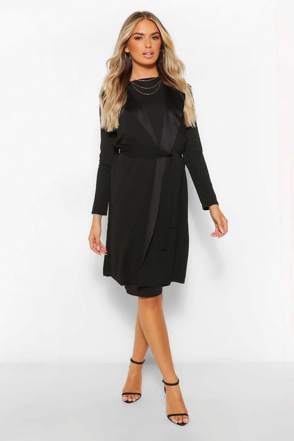 boohoo Womens Sleeveless Belted Duster And Midi Dress Set - Black - 12, Black