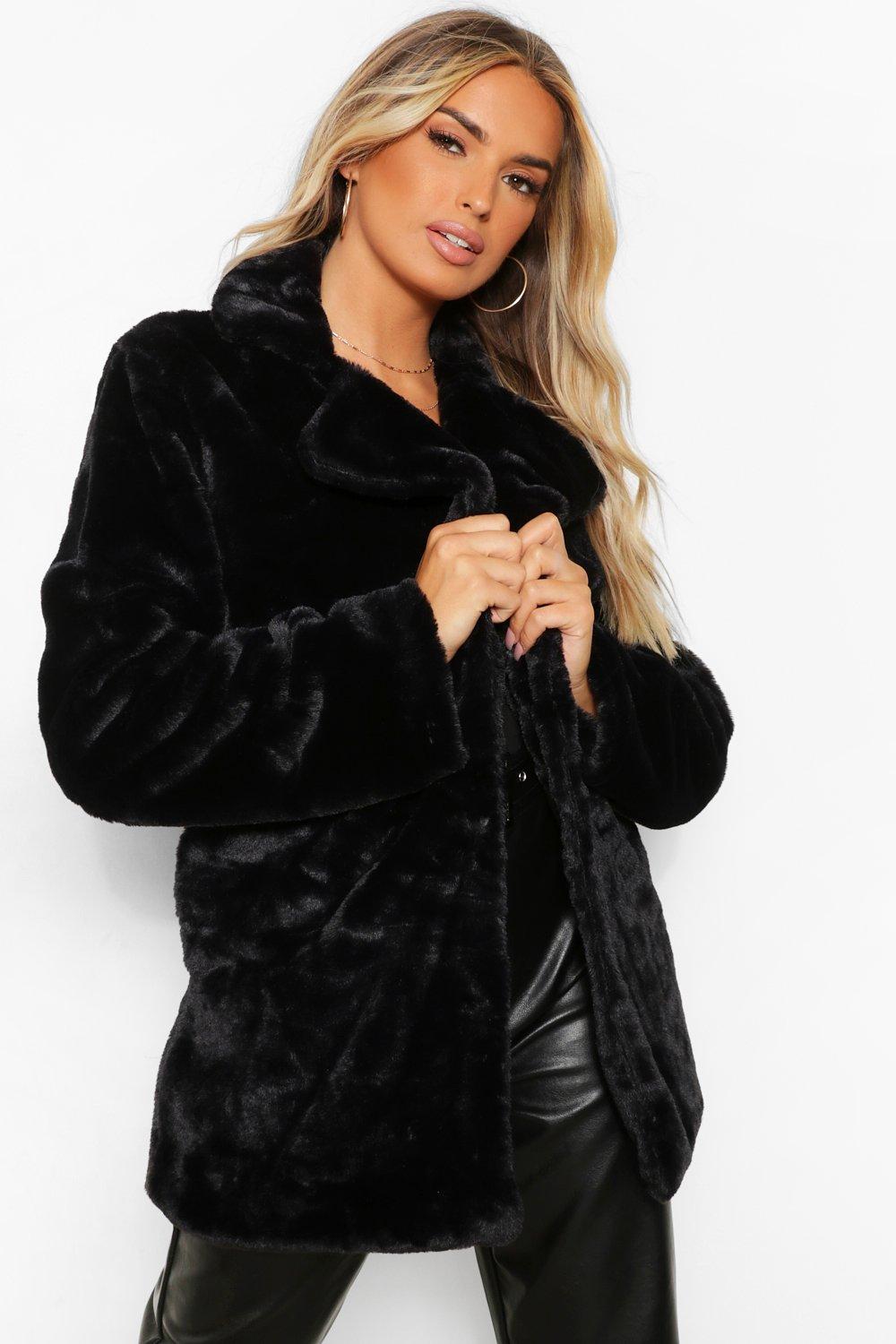 boohoo Womens Collar Faux Fur Coat - Black - 8, Black