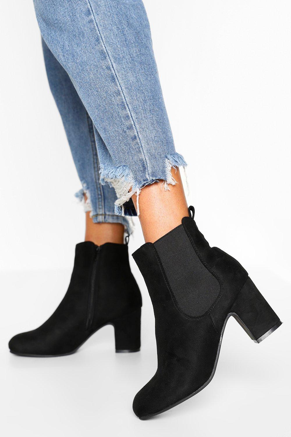 boohoo Womens Wide Fit Block Heel Chelsea Boots - Black - 6, Black