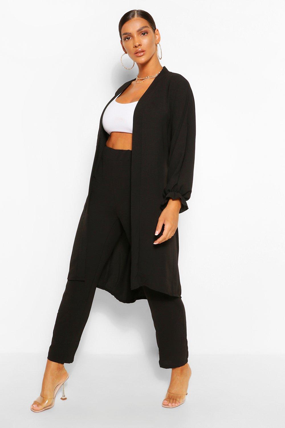 boohoo Womens Maxi Duster & Wide Leg Trouser Co-Ord - Black - 12, Black