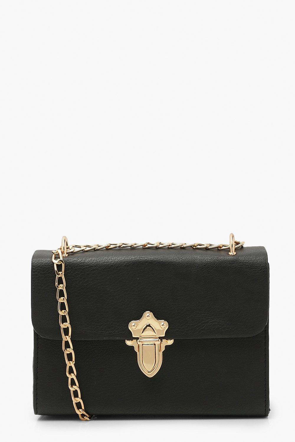 boohoo Womens Smooth Pu Push Lock Detail Cross Body Bag - Black - One Size, Black,Red