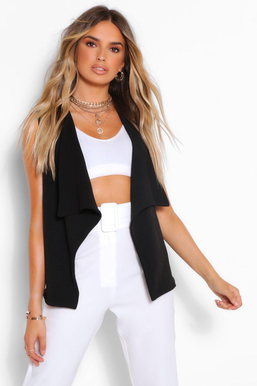 boohoo Womens Sleeveless Waterfall Duster - Black - S/M, Black