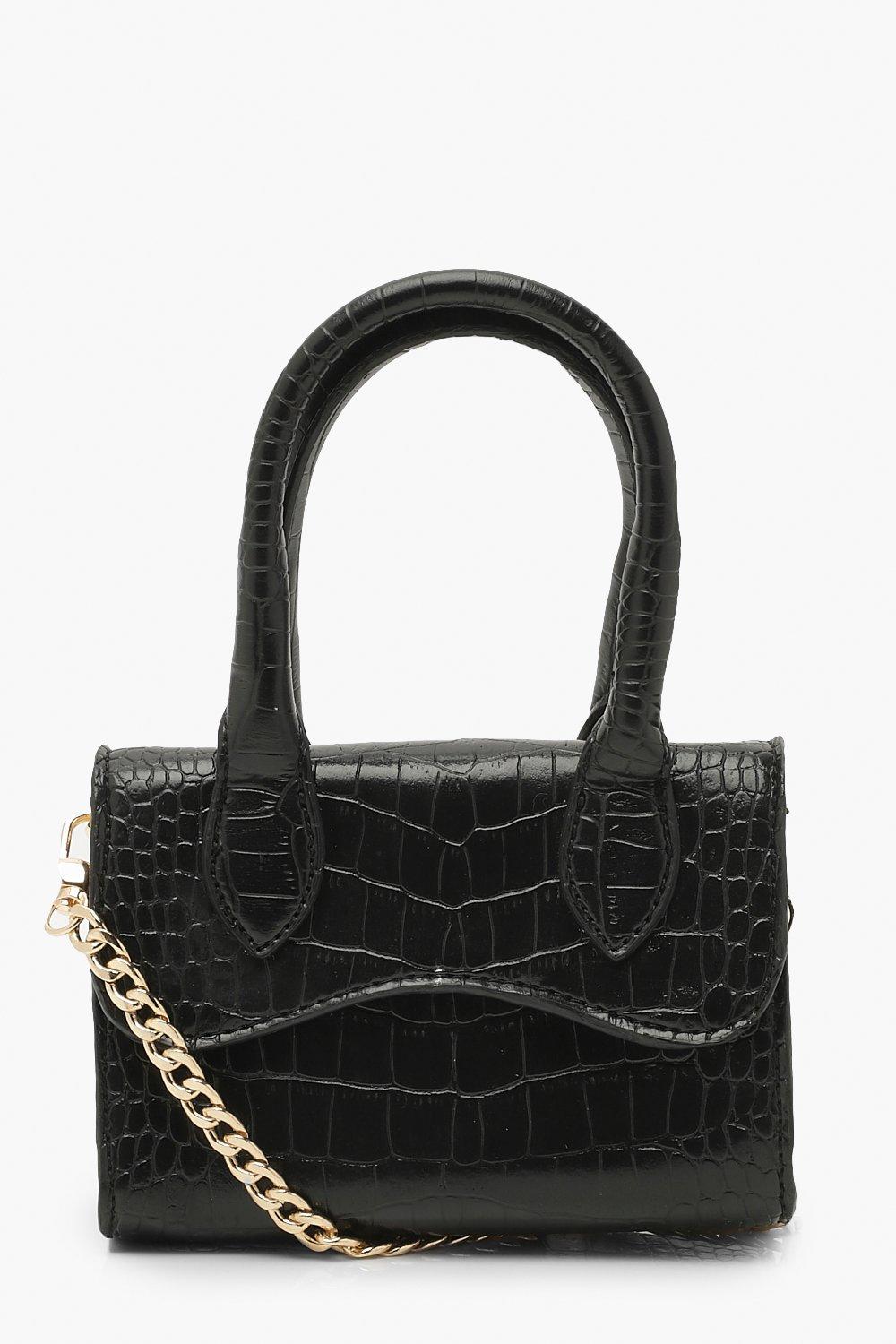 boohoo Womens Croc Mini Structured Handle Cross Body Bag - Black - One Size, Black