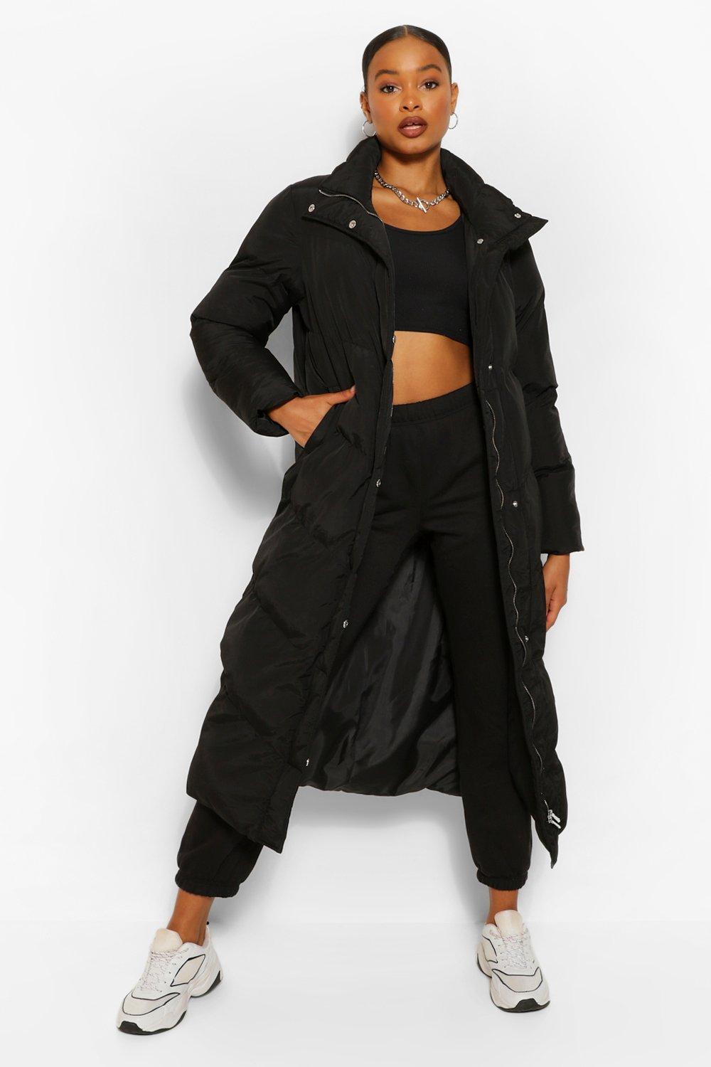 boohoo Womens Maxi Quilted Funnel Neck Puffer - Black - 10, Black
