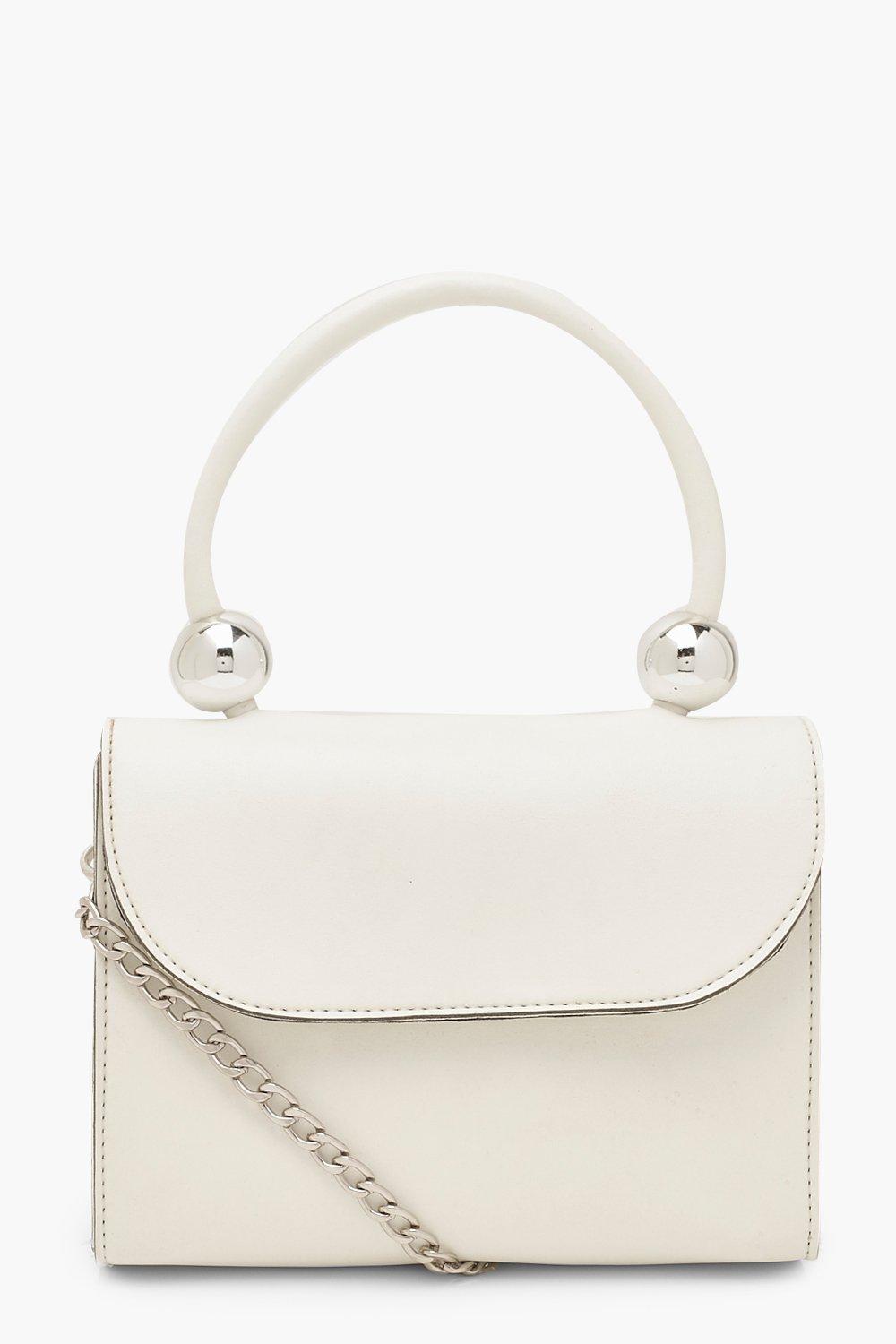boohoo Womens Smooth Pu Bead Structured Cross Body Bag - White - One Size, White