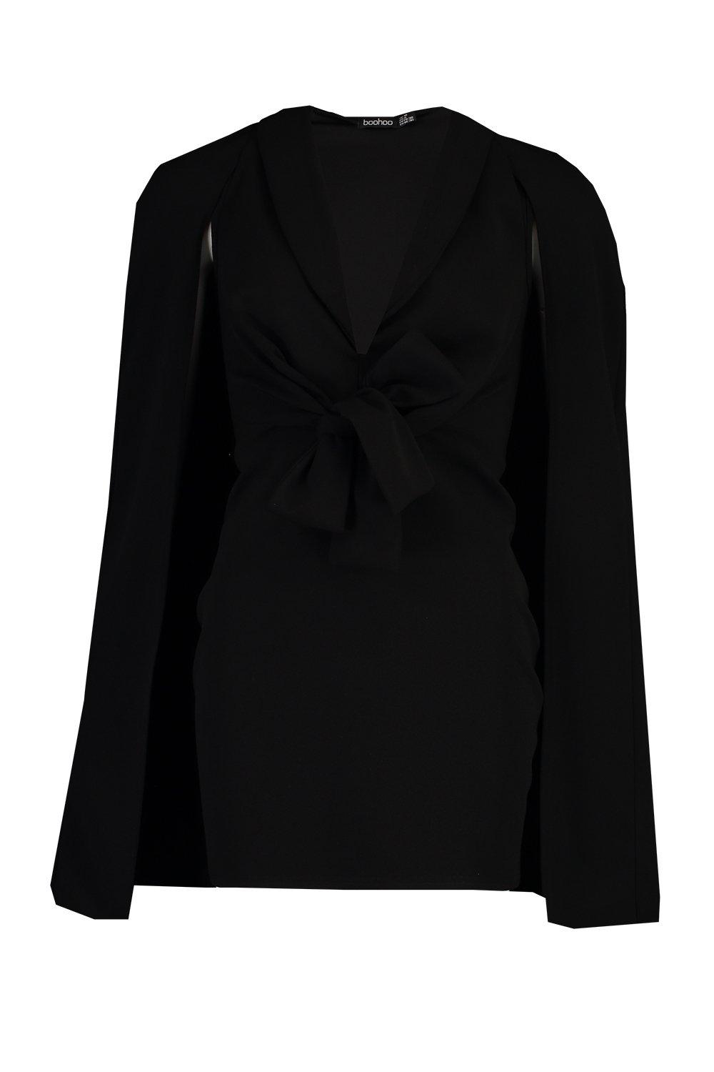 Cape Tie Front Mini Dress black Occasion