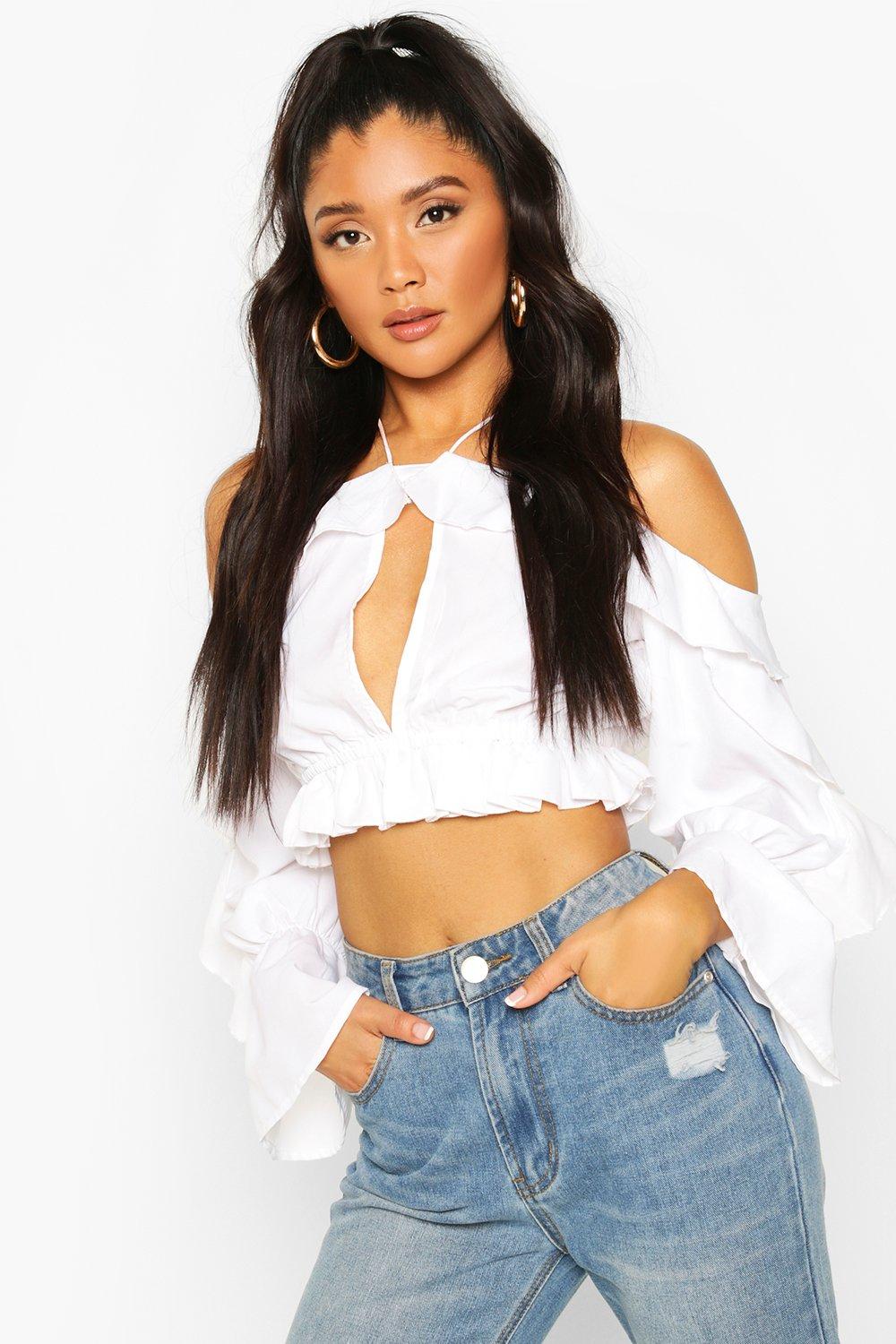 Off The Shoulder Ruffle Key Hole Blouse