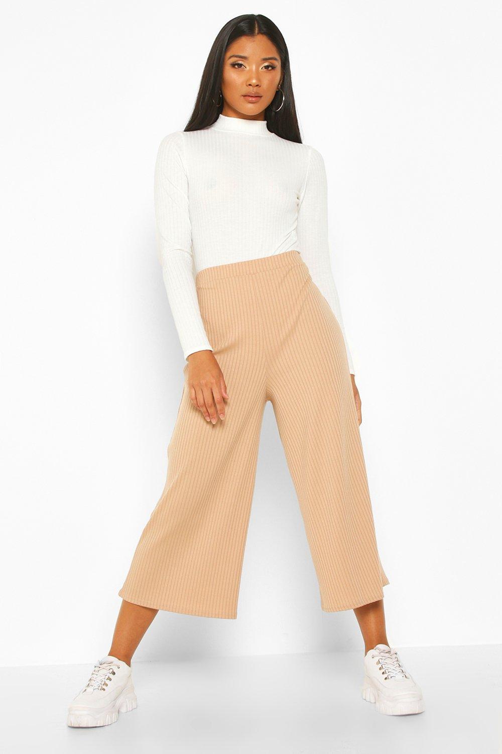 Boohoo Zachte Geribbelde Wide Leg Culottes, Taupe