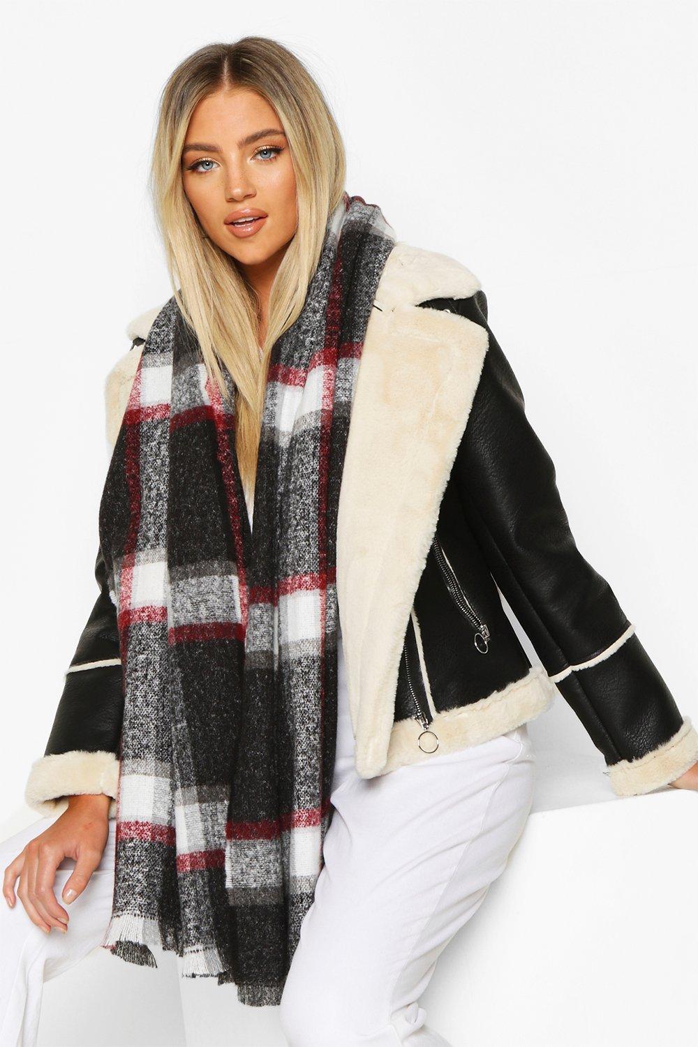 Boohoo Womens Check Patterned Scarf - Black - One Size