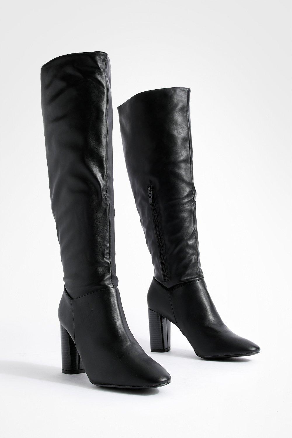Womens Block Heel Knee High Boots - Black - 3, Black