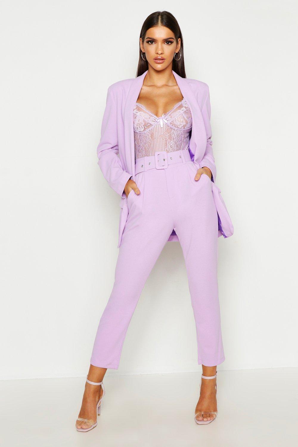 Womens Self Belt Tailored Trouser - Purple - 10, Purple