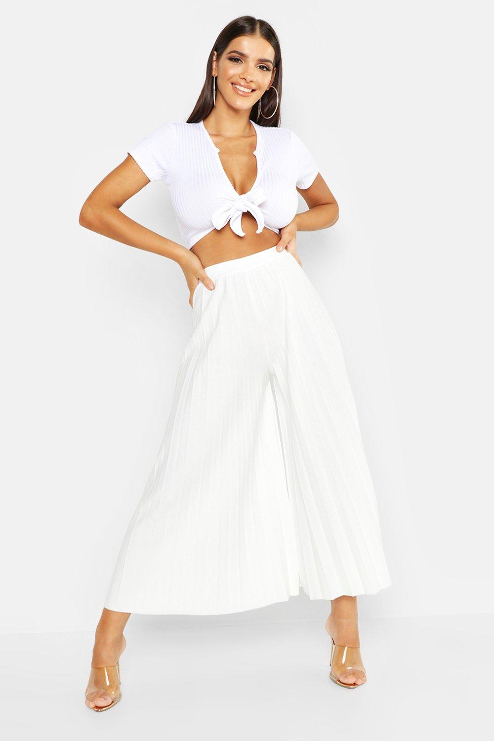 Boohoo Geplooide Wide Leg Culottes Met Hoge Taille, Ivory
