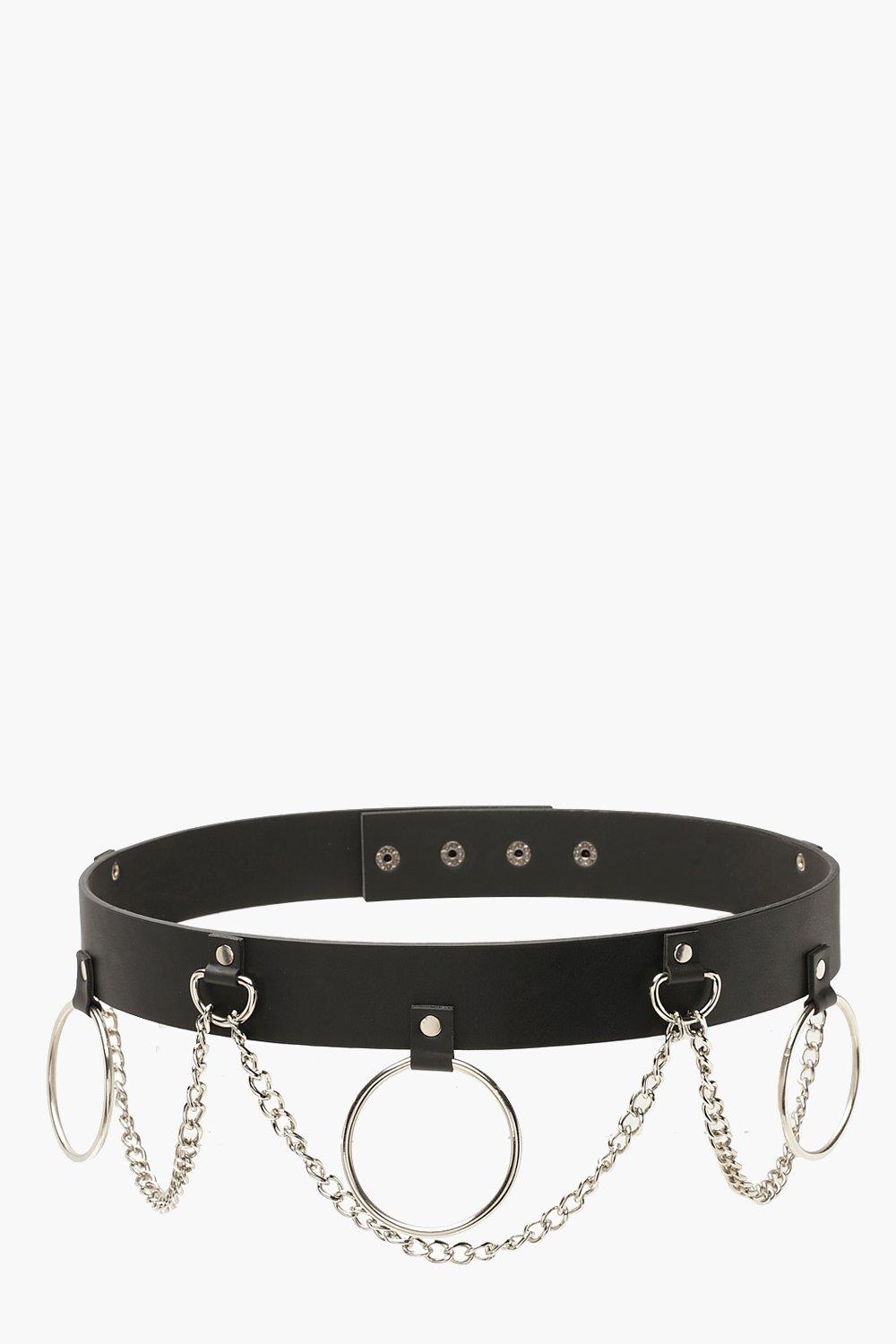 Boohoo Womens Ring & Chain Detail Waist Belt - Black - One Size