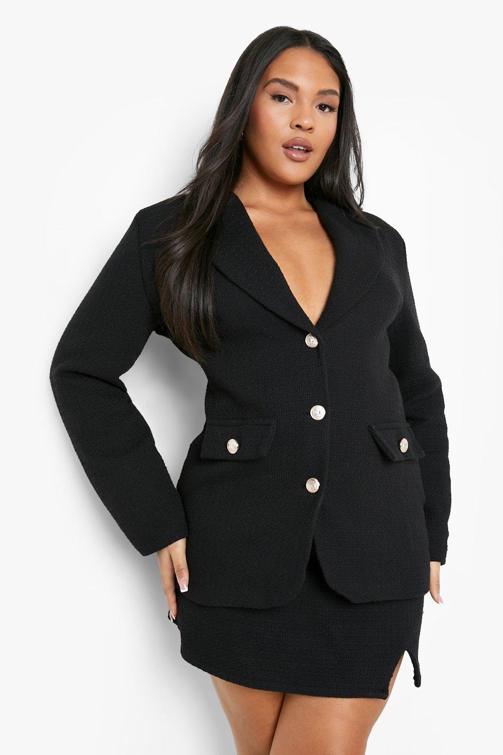 Plus Boucle Double Breasted Blazer, Black