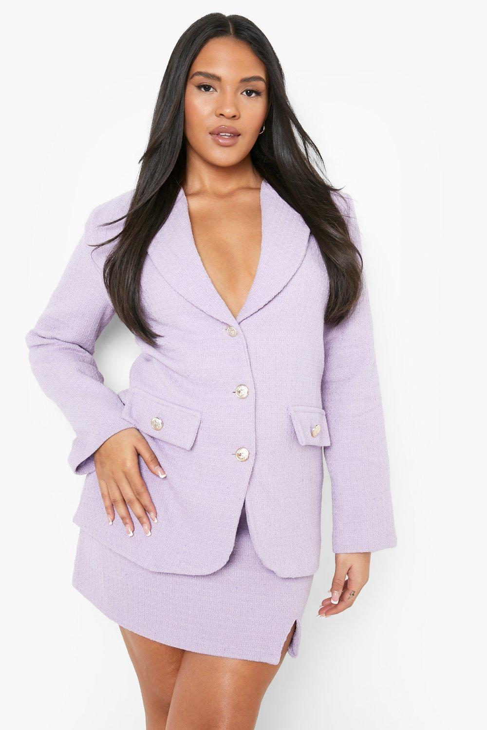 Plus Boucle Double Breasted Blazer, Lilac