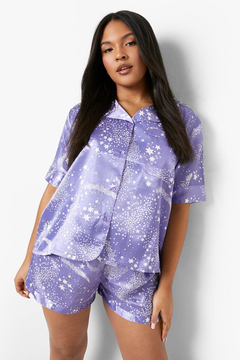 Plus - Pajamas Med Stjärnor Och Shorts, Purple