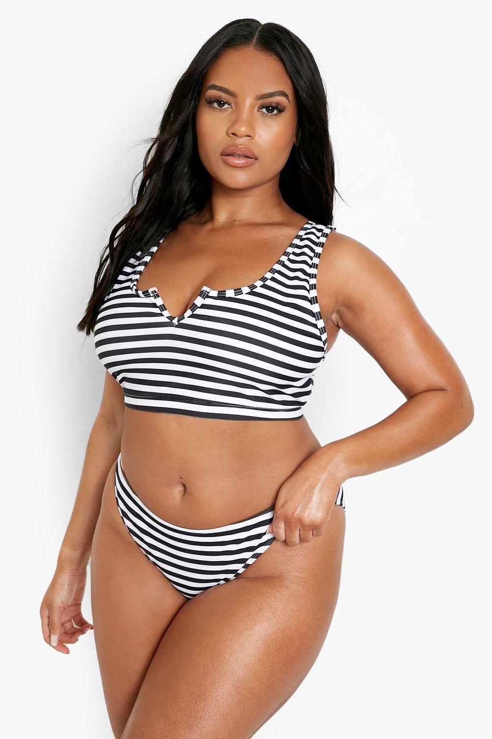 Image of Top bikini Plus Size a righe nautiche, Bianco