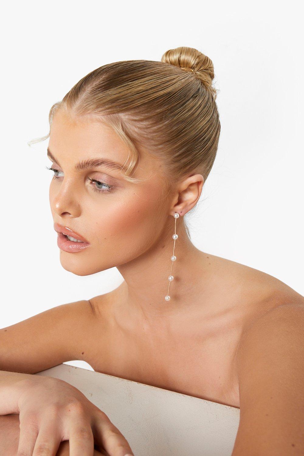Image of Orecchini Fashion Statement con pendente a perla, Bianco