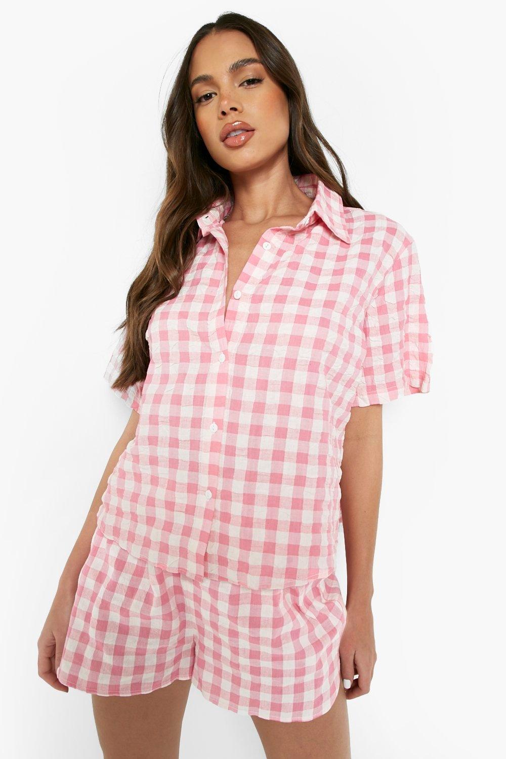 Mixa & Matcha Rutig Pajamasskjorta I Bäckebölja, Pink