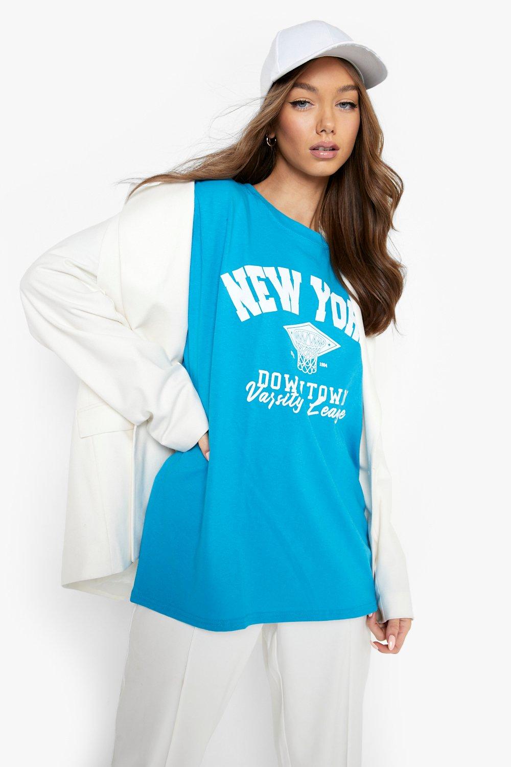 Oversized Overdye New York T-Shirt, Aqua