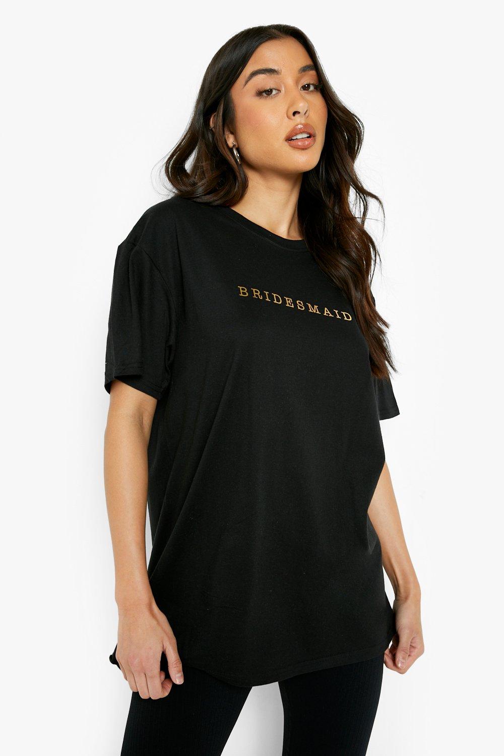 Oversized Bruidsmeisjes T-Shirt Met Aluminium Print, Black