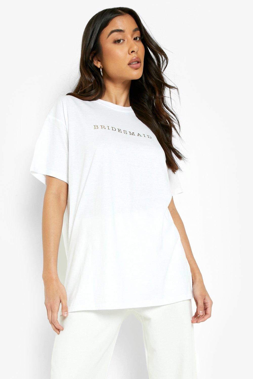 Oversized Bruidsmeisjes T-Shirt Met Aluminium Print, White