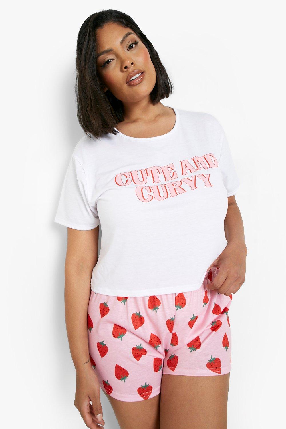 Plus - Cute And Curvy Pajamas Med Shorts, White