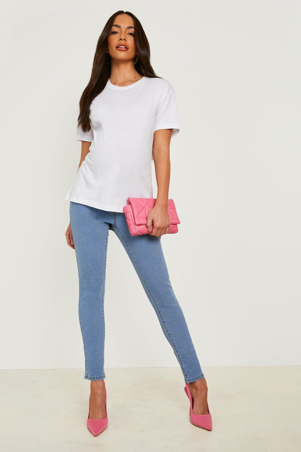 Boohoo Zwangerschap Over The Bump Skinny Jeans, Light Blue