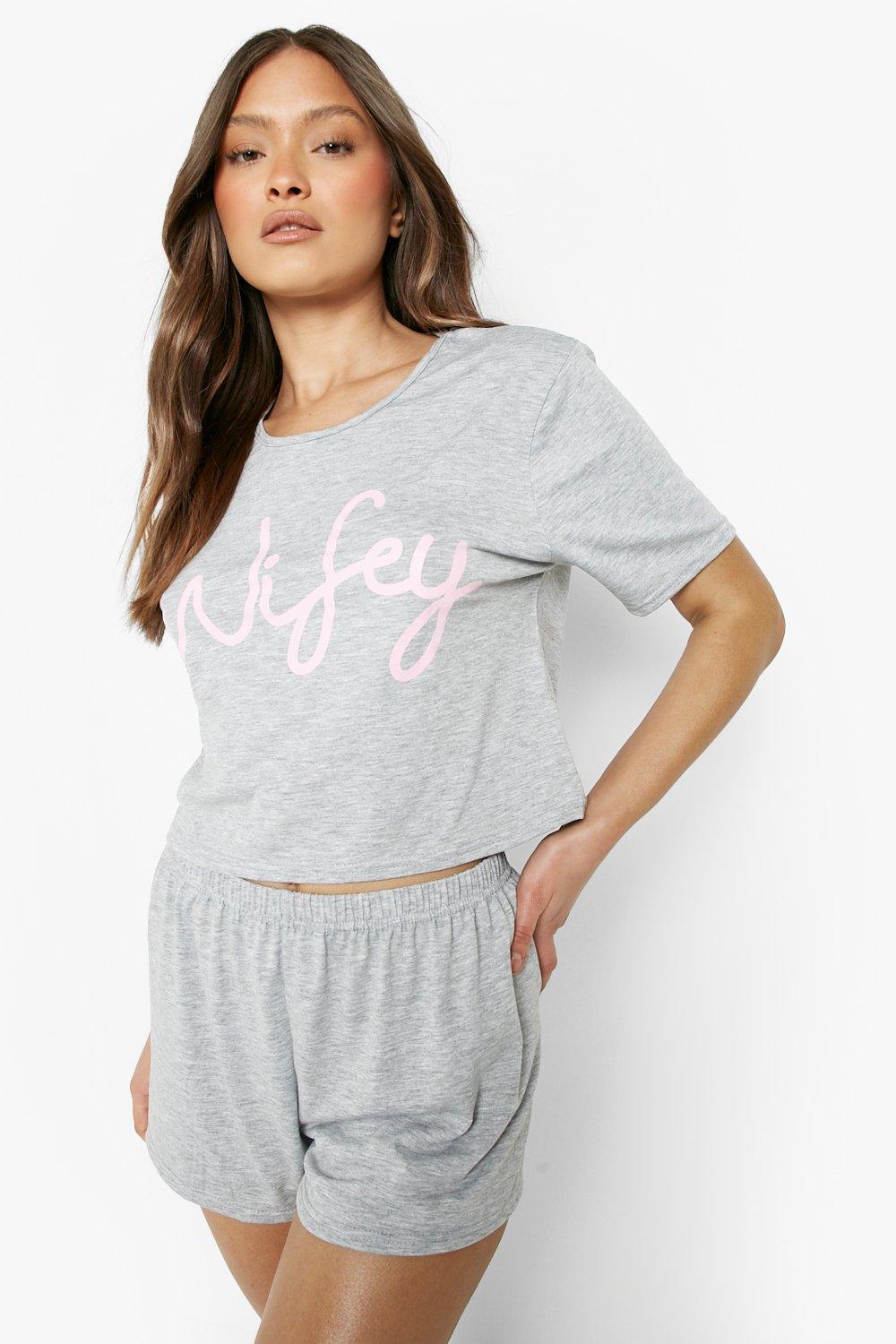 Wifey Glittrig Pajamas Med Shorts, Grey
