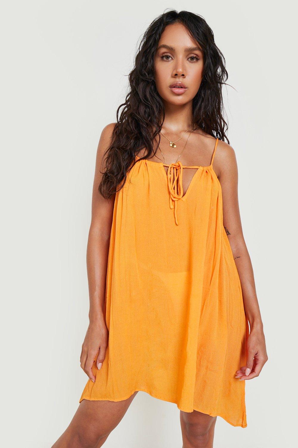 Strandklänning Med Knytdetalj, Orange