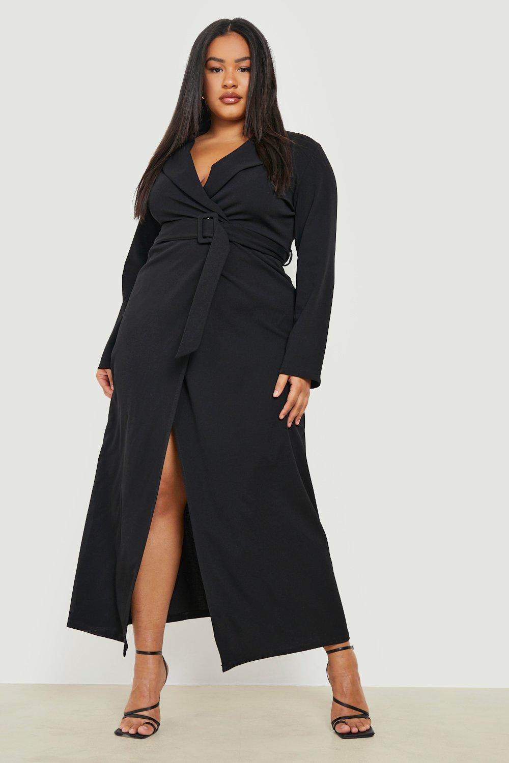 Boohoo - Plus lange blazer jurk met split, black